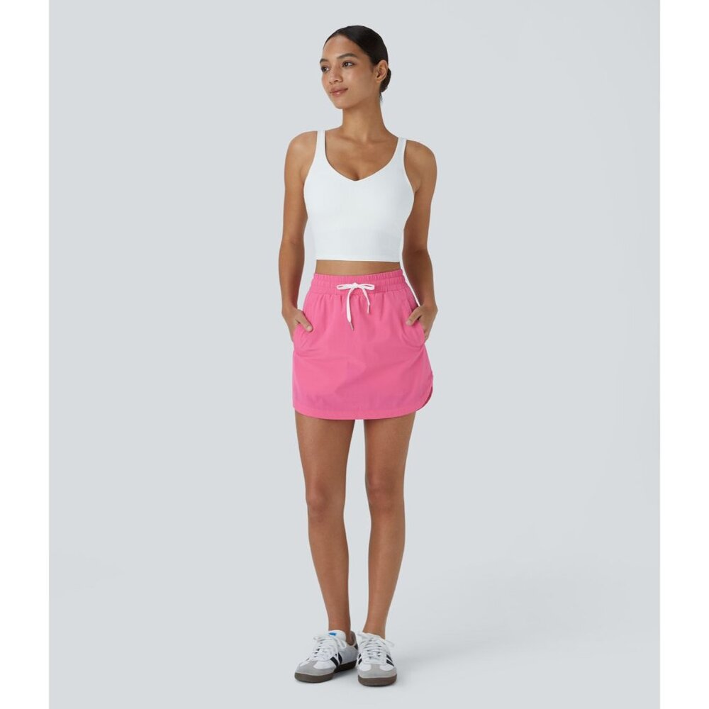 Halara High Waisted Drawstring Side Pocket 2-in-1 Curved Hem Mini Golf Skirt NEW